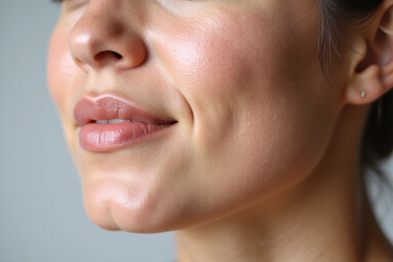 A close-up shot of a woman's radiant, healthy skin with a gentle glow, signifying effective natural skincare.