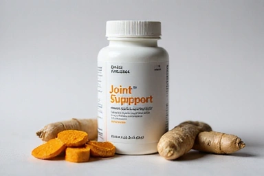 Joint Support Formula bottle with turmeric roots.