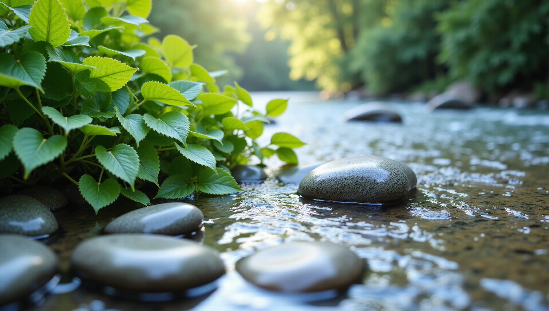 Lush green leaves and clear water symbolizing natural health and vitality