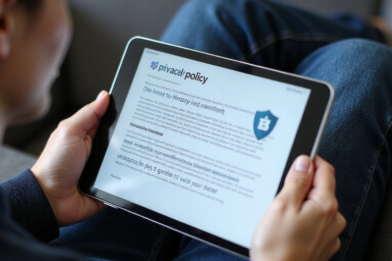 A person reviewing privacy policy on a tablet, symbolizing data protection and user rights.